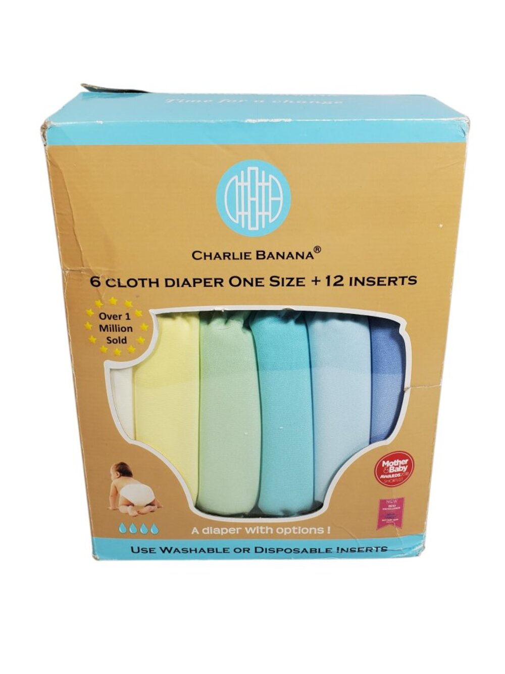 Charlie Banana 6 Cloth Diapers with 12 Inserts Washable Reusable One Size